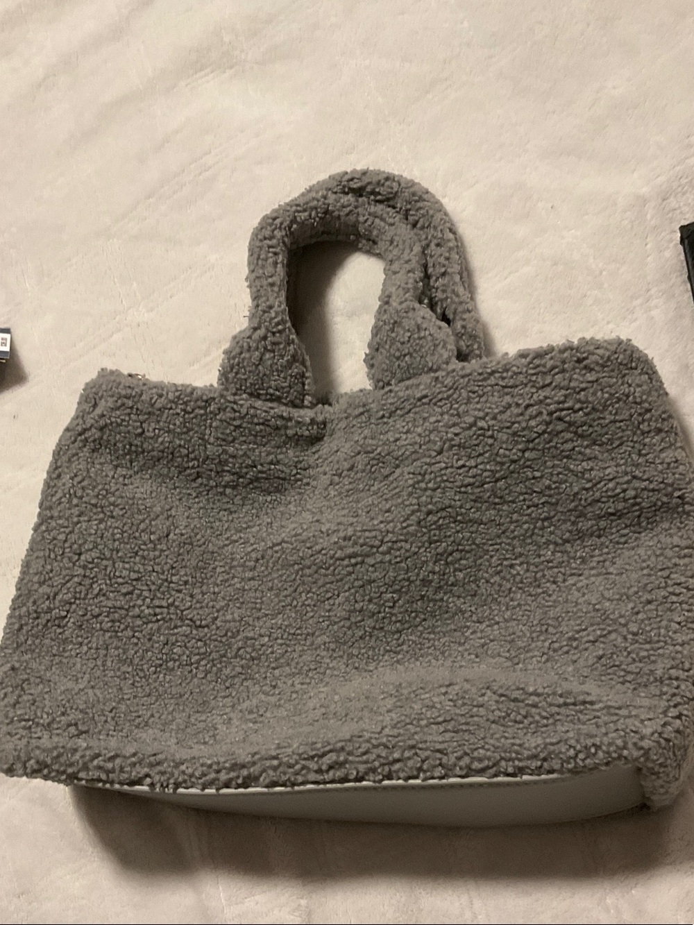 Cozy Gray Sherpa Tote Bag for Women